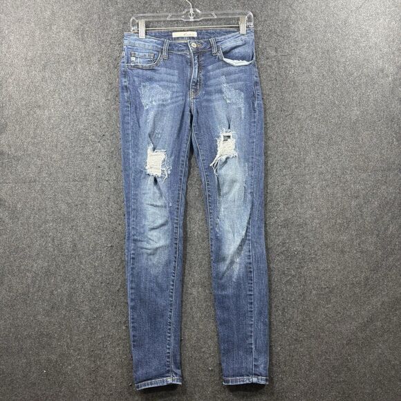 Kancan Skinny Jeans Women's 5/26 Blue Destroyed Mid Rise - Picture 1 of 9